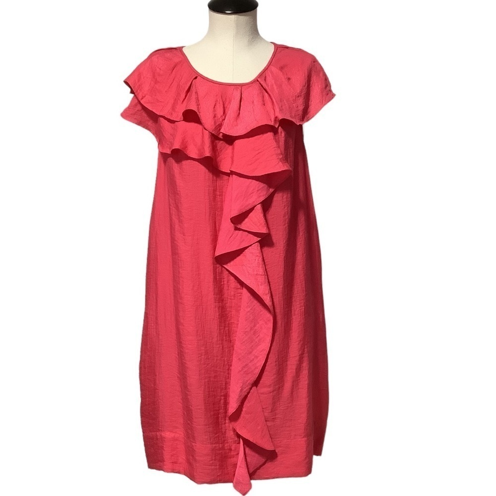 BCBGMAXAZRIA Bold Pink Ruffled‎ Rayon Blend Silky Mini Dress - Size 10